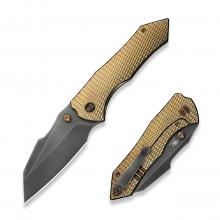 We&Gavko Knives High-Fin XL 金色抛光钛柄拇指螺柱反曲T头折（CPM-20CV 珠光灰）